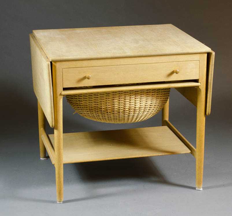 Appraisal: DANISH MID-CENTURY MODERN DROP-LEAF SEWING TABLE Hans Wegner design for