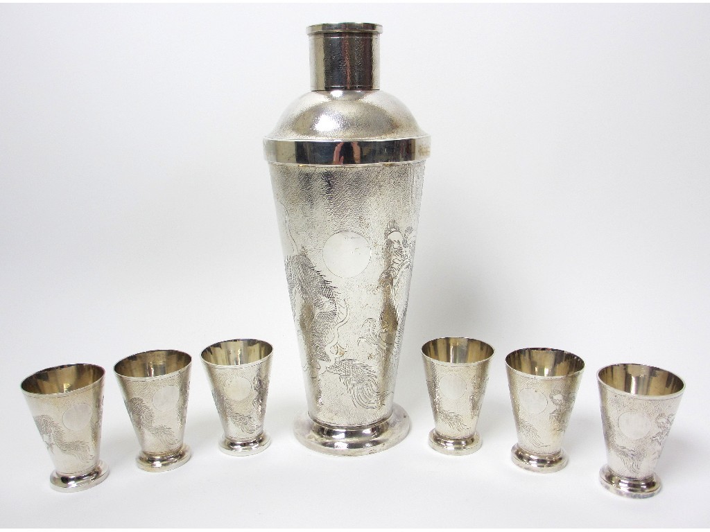 Appraisal: A Chinese silver cocktail set comprising a cocktail shaker of