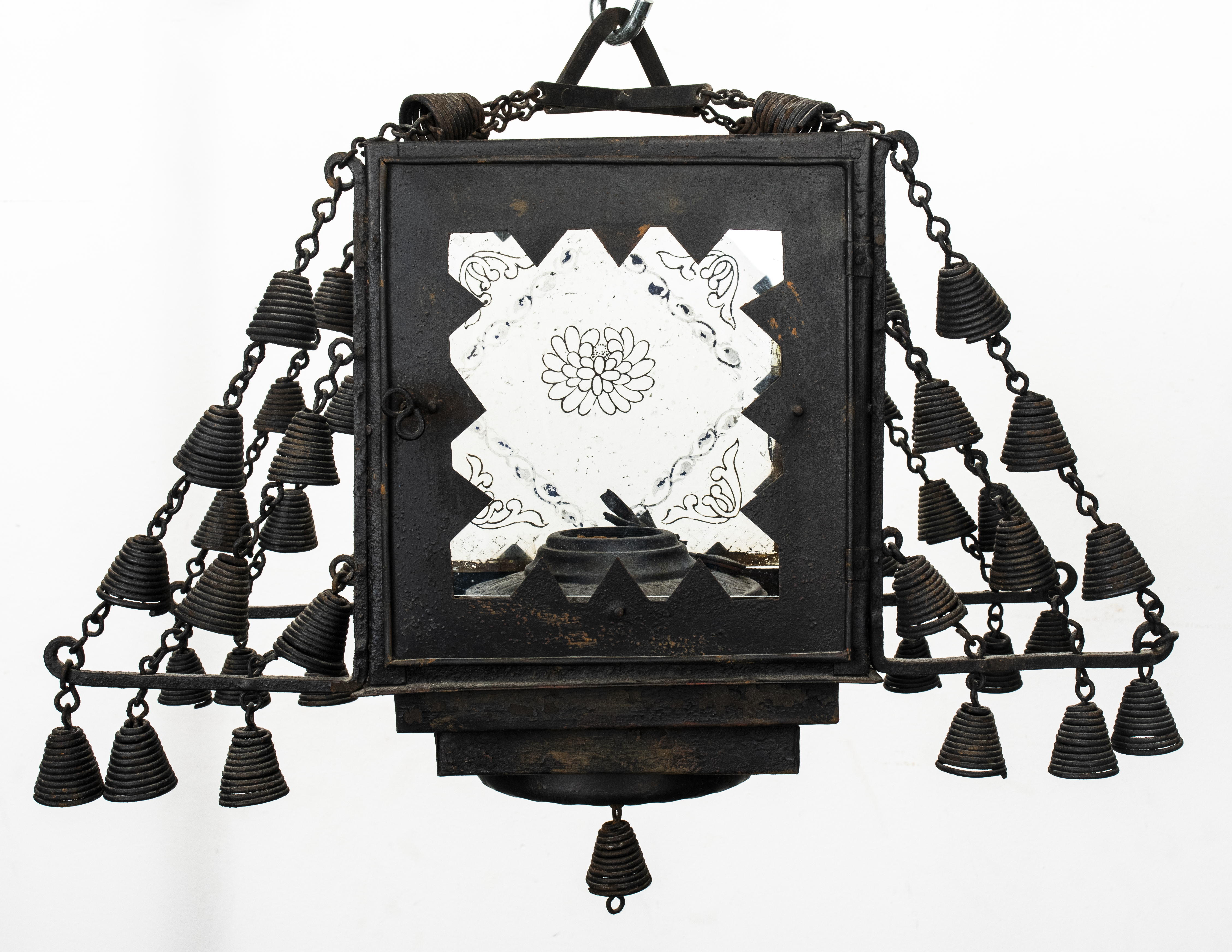 Appraisal: AESTHETIC MOVEMENT METAL HALL LANTERN Aesthetic movement black-painted metal hall