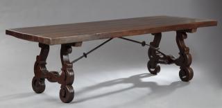 Appraisal: Spanish Style Carved Oak And Iron Farm House Table Spanish