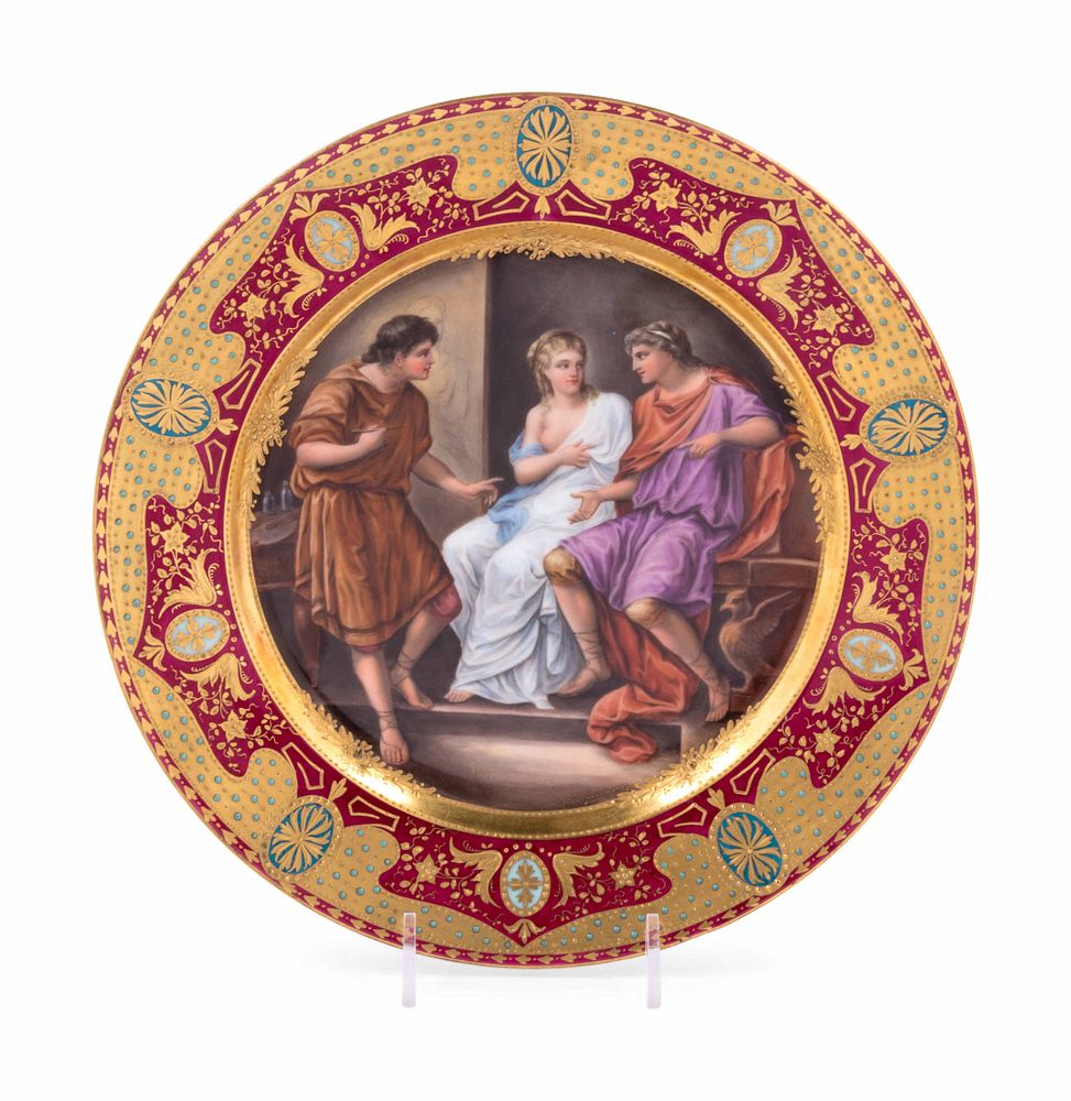 Appraisal: A Vienna Painted Parcel Gilt and Jeweled Porcelain Cabinet Plate