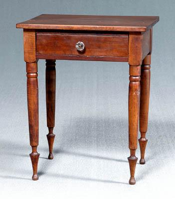 Appraisal: Tennessee cherry one-drawer stand poplar secondary dovetailed drawer turned legs