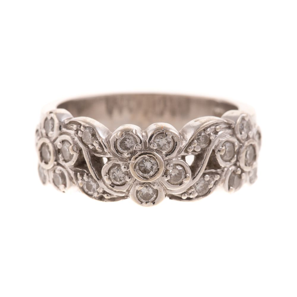 Appraisal: A Diamond Floral Scroll Band in K White Gold K