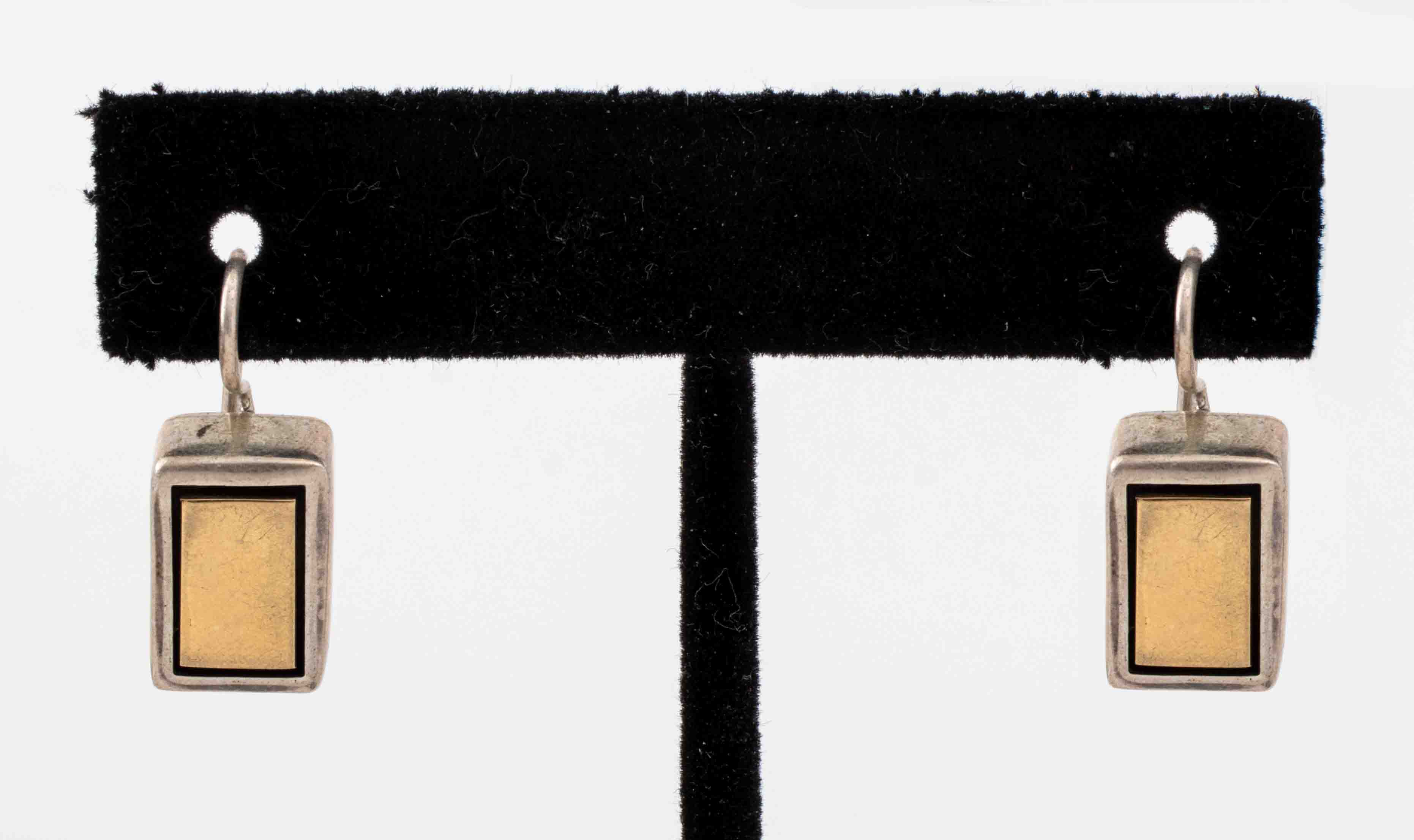 Appraisal: CHRISTIN WOLF SILVER K GOLD RECTANGULAR EARRINGS Christin Wolf sterling