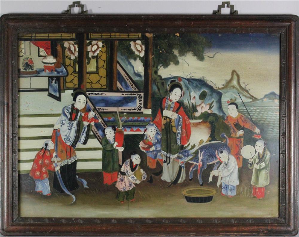 Appraisal: CHINESE REVERSE PAINTING ON GLASS QING DYNASTY LATE TH CENTURY