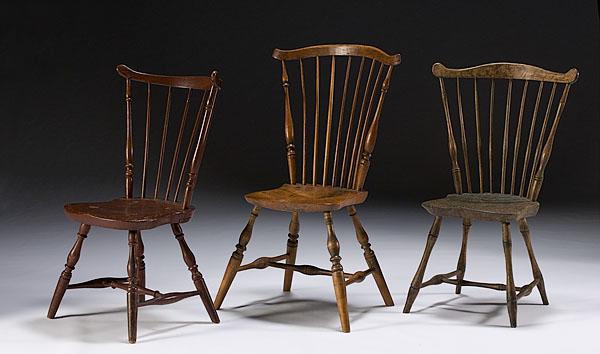 Appraisal: ASSEMBLED GROUP OF THREE WINDSOR SIDE CHAIRS probably Pennsylvania ca