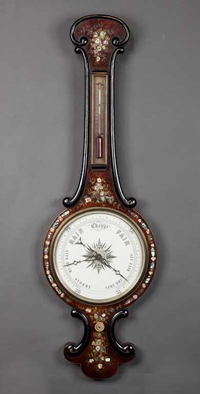 Appraisal: Early Victorian mother-of-pearl and abalone inlaid rosewood banjo barometer second