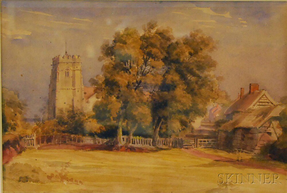 Appraisal: British School th Century Landscape with Upton Church Unsigned Watercolor