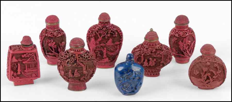 Appraisal: COLLECTION OF LACQUERD SNUFF BOTTLES Tallest '' Condition No Specific