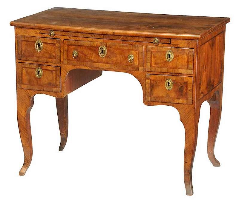 Appraisal: Italian Louis XV Inlaid Walnut Dressing Table th century felt-lined