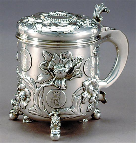 Appraisal: Danish sterling tankard circa lidded cylinder body fitted with handle