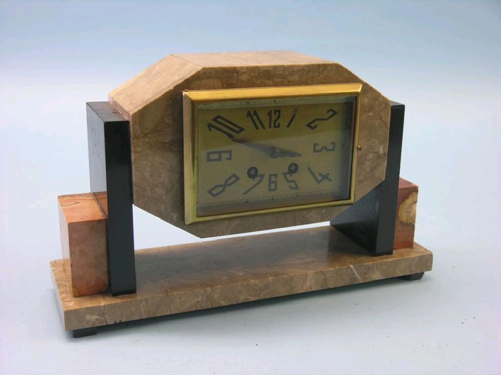 Appraisal: An Art Deco marble mantel clock grey and rouge marble