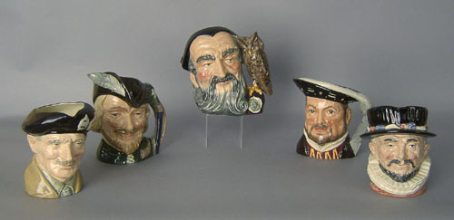 Appraisal: Five toby mugs by Royal Doulton Henry VIII Merlin Robin