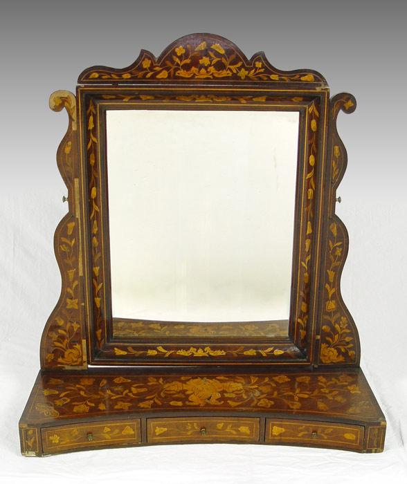 Appraisal: OVERSIZED TH C DUTCH MARQUETRY DRESSING MIRROR Japanese influenced inlay