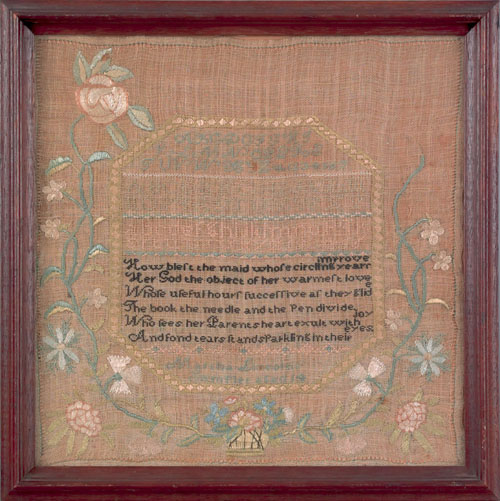 Appraisal: Silk on linen sampler early th c wrought by Martha