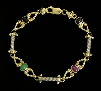 Appraisal: An Attractive Gold Bracelet with Ruby and Emerald Cabochons k