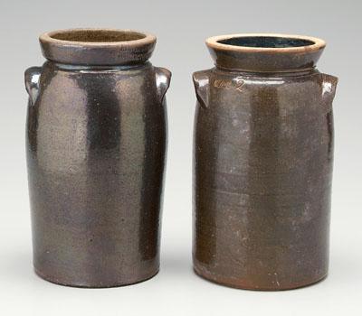 Appraisal: Two Kline stoneware churns each with everted rims and two