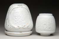 Appraisal: TWO LITHOPHANE ITEMS Ruf fig Porcelain two-panel lithophane dome known