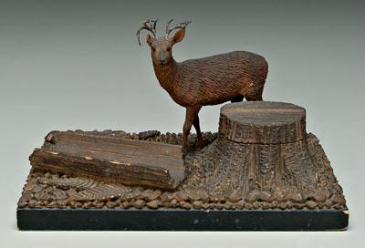 Appraisal: Finely carved stag ink stand standing stag in woodland setting