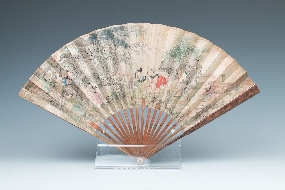 Appraisal: LENG MEI - CHILDREN FAN Depicting children playing in a