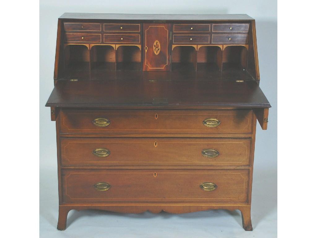 Appraisal: NINETEENTH CENTURY MAHOGANY AND LINE INLAID BUREAU the oblong top