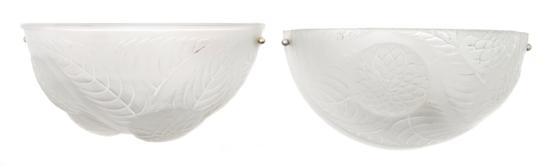 Appraisal: Pair of Lalique Frosted Glass Sconces Dahlias each of wedge