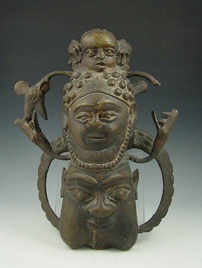 Appraisal: AFRICAN BENIN BRASS FIGURAL SCULPTURE '' x '' circa 's