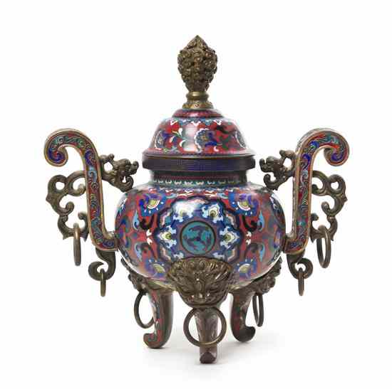 Appraisal: A Chinese Gilt Copper and Cloisonne Censer having pierced cloud