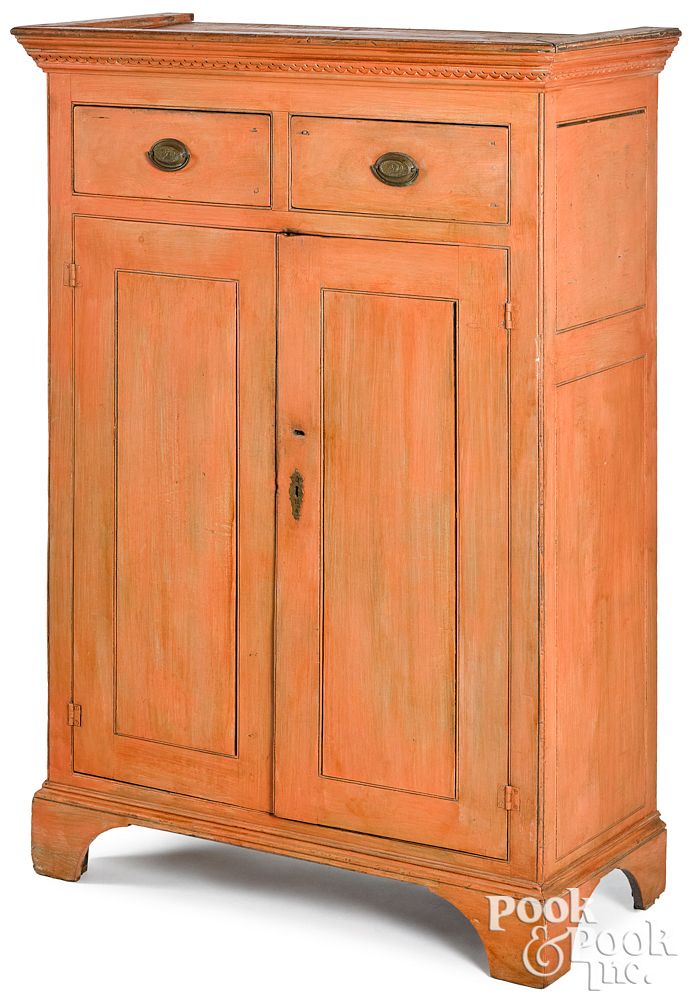 Appraisal: New England painted pine wall cupboard New England painted pine