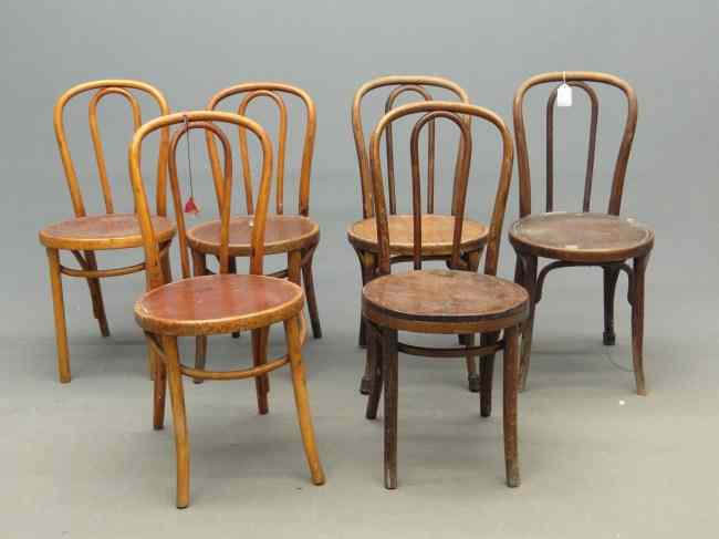 Appraisal: Set of six labeled Thonet bentwood chairs '' Seat Ht