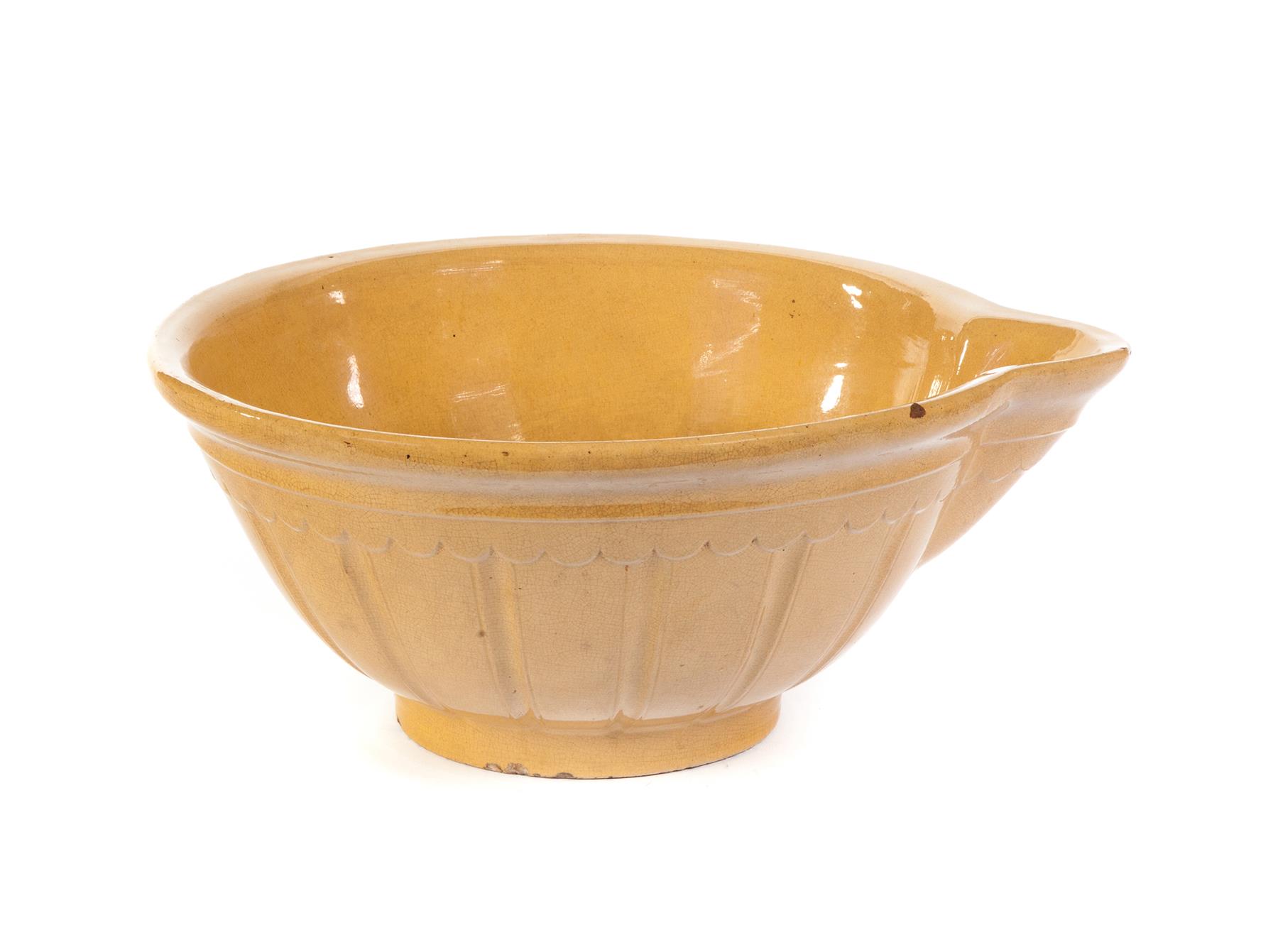 Appraisal: LARGE YELLOWWARE BATTER BOWL WITH SPOUT American late th century