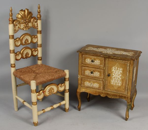 Appraisal: Early th Century Venetian decorated chair h and cabinet h