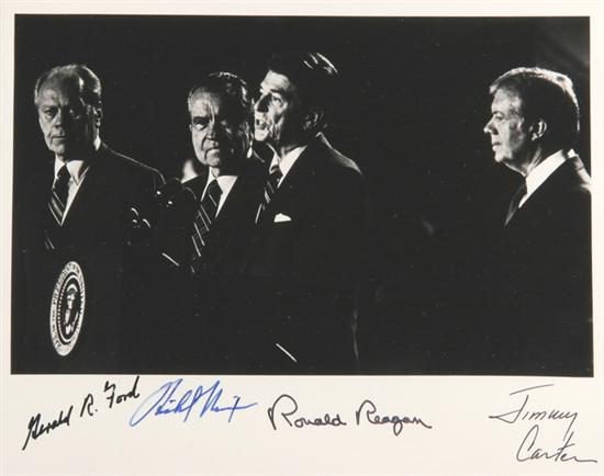 Appraisal: SIGNED GROUP PHOTOGRAPH OF PRESIDENTS NIXON FORD CARTER AND REAGAN