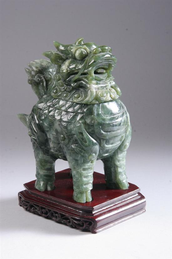 Appraisal: CHINESE SOAPSTONE QILIN-FORM CENSER th century - in high PROVENANCE