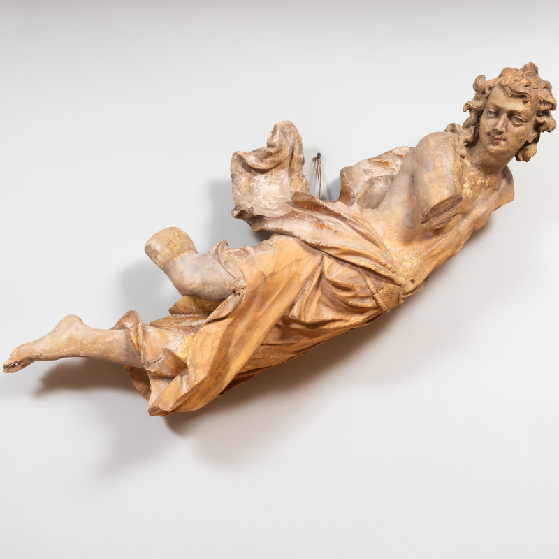 Appraisal: AUSTRIAN CARVED LIMEWOOD FIGURE OF AN ANGEL ATTRIBUTED TO MATTHIAS