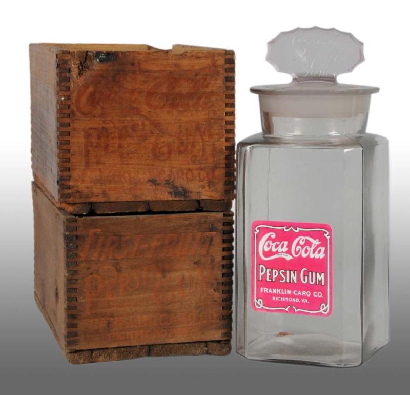 Appraisal: Coca-Cola Gum Jar with Wooden Crates Description Includes one original