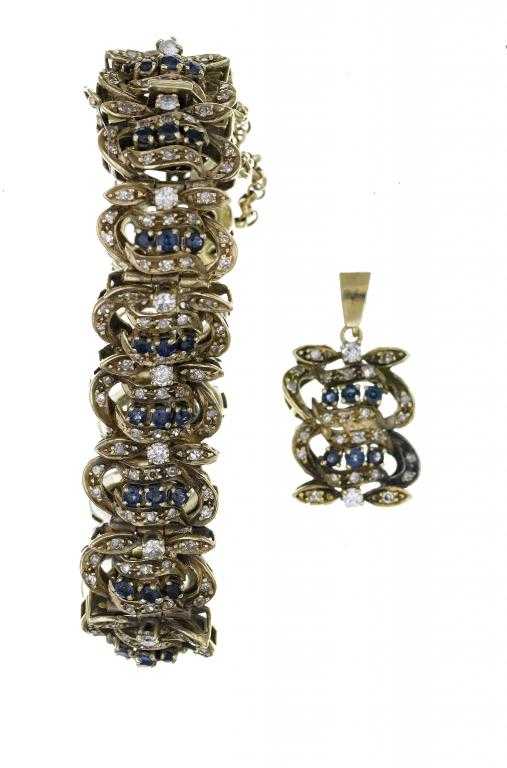 Appraisal: A SAPPHIRE AND DIAMOND BRACELET of fifteen hinged sections each