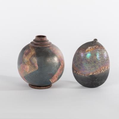 Appraisal: Anne James British Contemporary an organic oval bottle vase raku