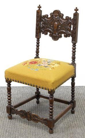 Appraisal: Continental Baroque style chair th c turned finials over carved