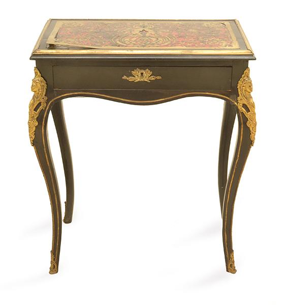 Appraisal: A LOUIS XVI STYLE CUT BRASS INLAID AND EBONISED BOULLE