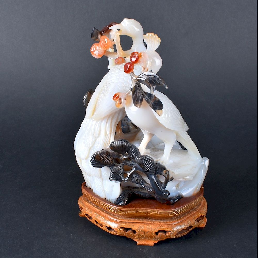 Appraisal: Carved Jade Bird Group Chinese carved jade bird group on