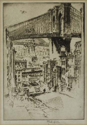 Appraisal: JOSEPH PENNELL The Bridges from Brooklyn Etching and drypoint x