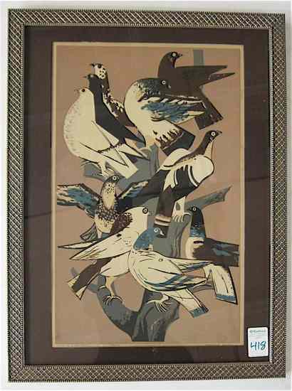 Appraisal: MILLARD SHEETS COLOR SILKSCREEN American - titled ''Birds of a