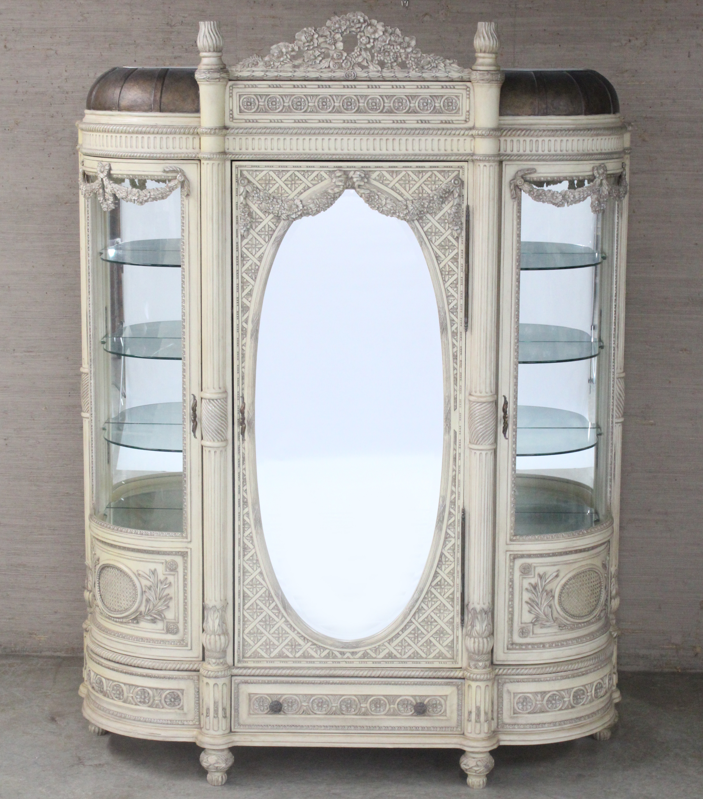 Appraisal: LOUIS XVI STYLE VITRINE Louis XVI style vitrine with mirror