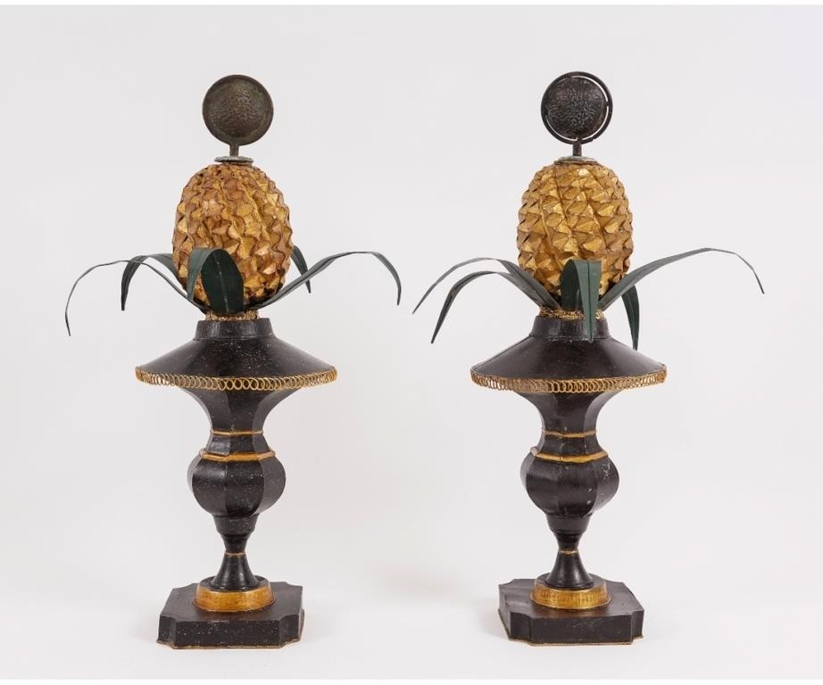 Appraisal: Pair of decorative tin painted pineapples th c h x