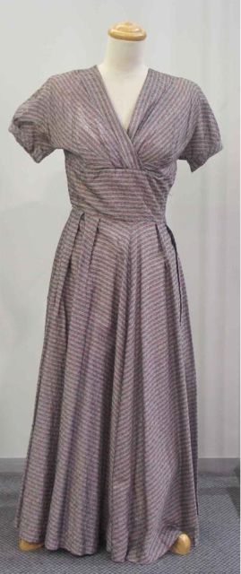 Appraisal: Cocktail dress in pink and grey striped faille original label