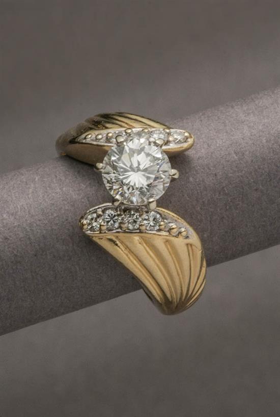 Appraisal: -Karat Yellow-Gold Solitaire Diamond Ring Set with one round brilliant-cut