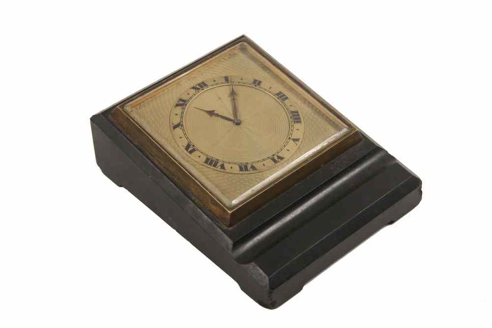 Appraisal: DESK CLOCK - Engraved Gilt Brass Enamel Desk Clock set