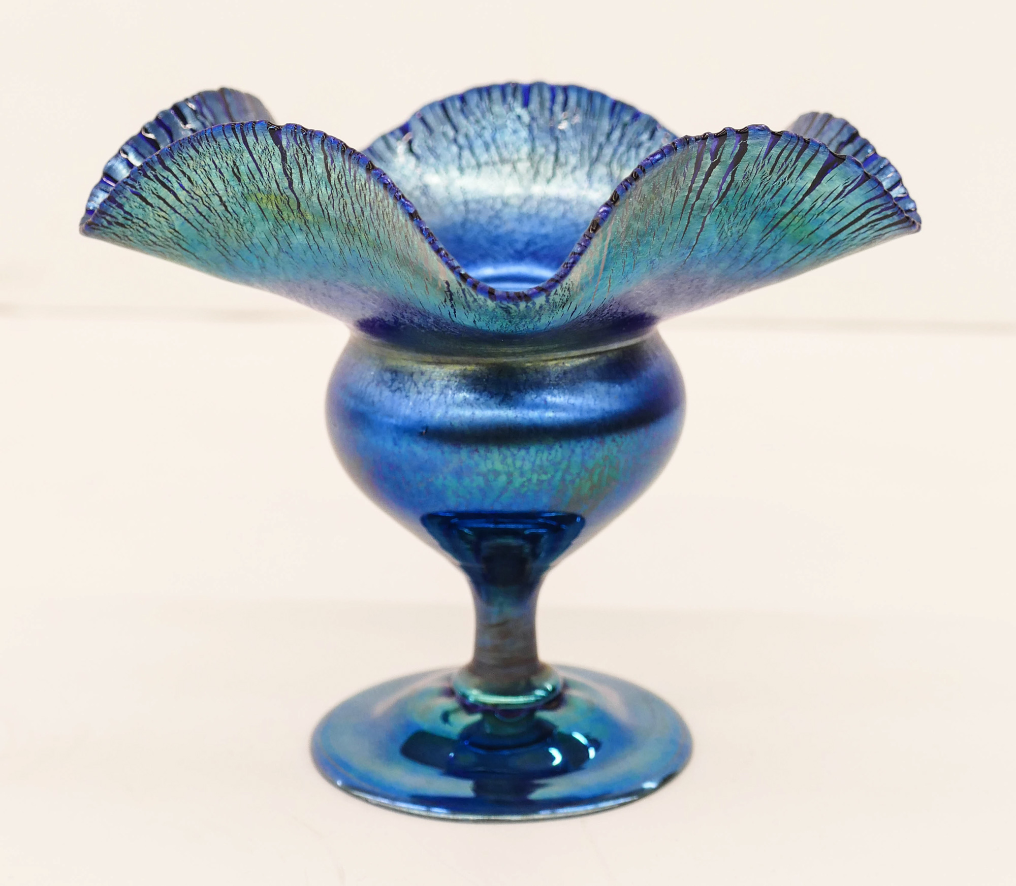 Appraisal: L C Tiffany Favrile Blue Iridescent Compote ''x '' A