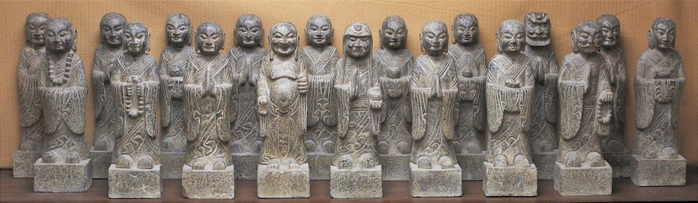 Appraisal: Asian Carved Stone Standing Figures H x W Property from